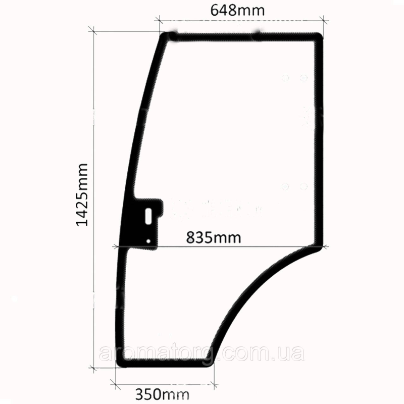 Скло дверей ліве ДТЗ 5404К (h=1425, L=648х835х350)